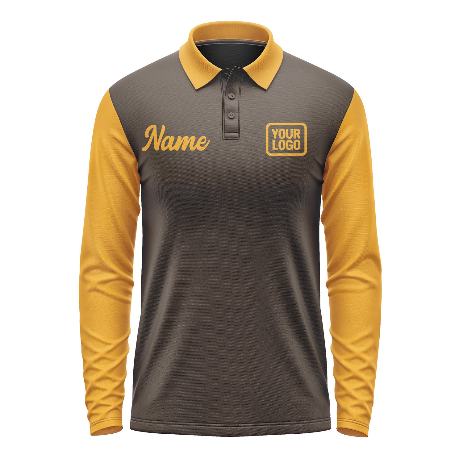 Custom Brown Yellow Long Sleeve Polo Shirt Pl011919B119