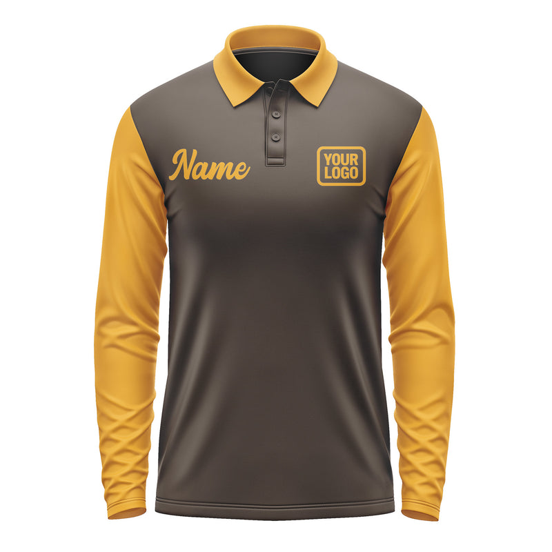 Custom Brown Yellow Long Sleeve Polo Shirt Pl011919B119