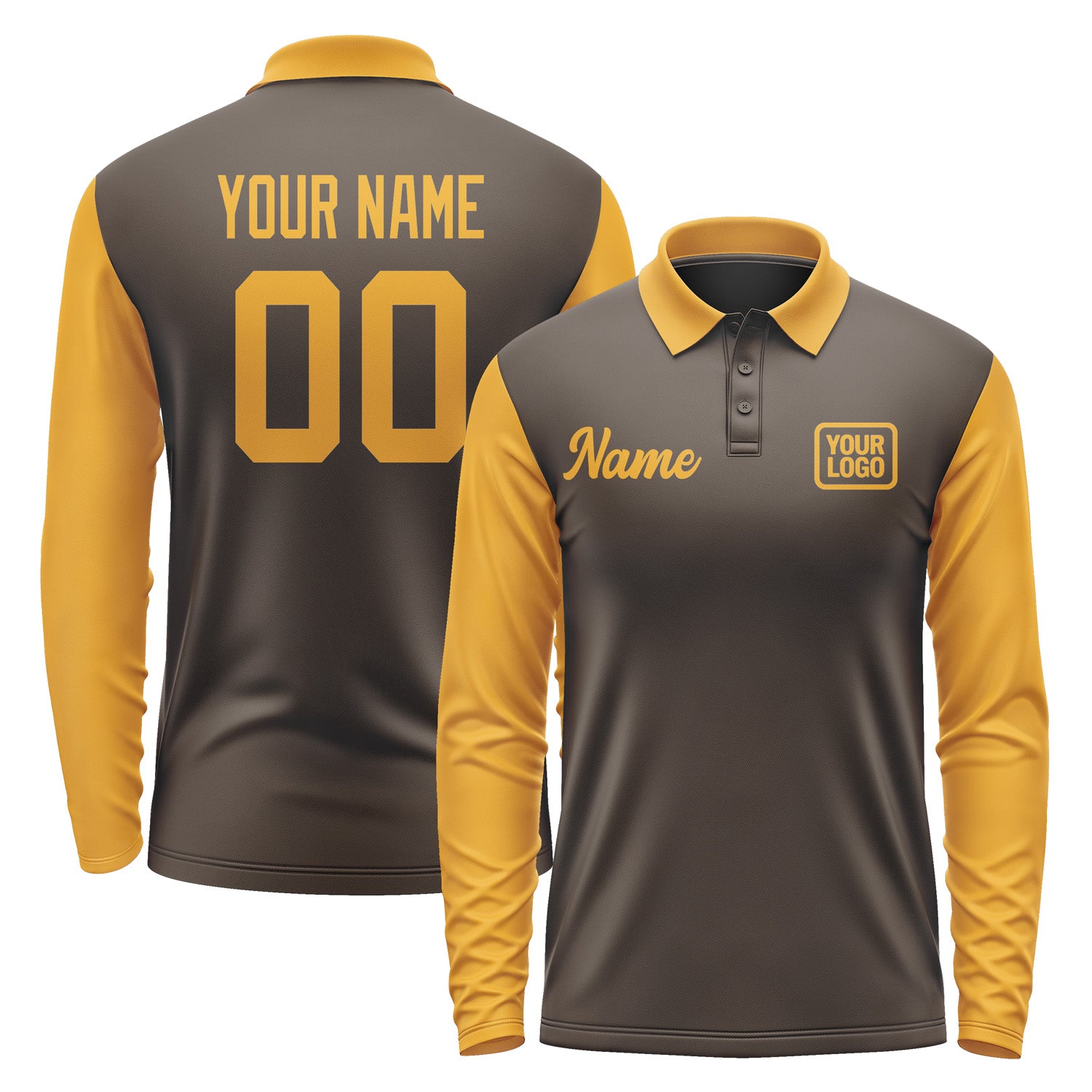 Custom Brown Yellow Long Sleeve Polo Shirt Pl011919B119