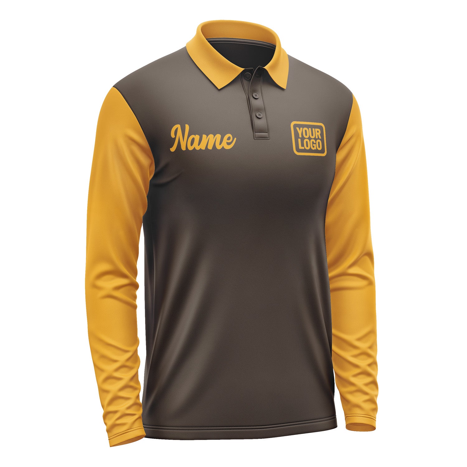 Custom Brown Yellow Long Sleeve Polo Shirt Pl011919B119
