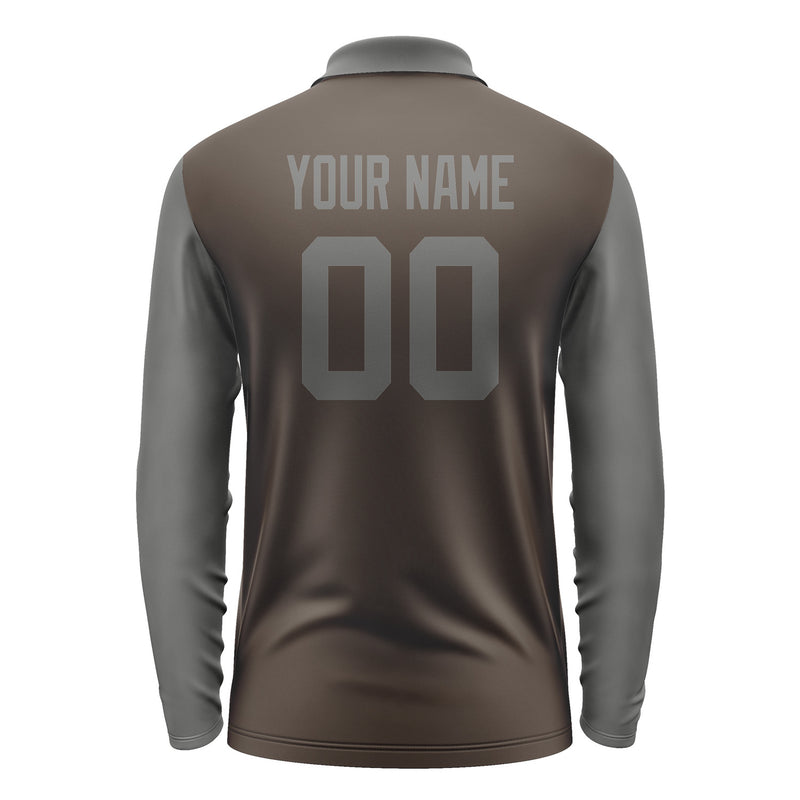 Custom Brown Dark Grey Long Sleeve Polo Shirt Pl012020B120