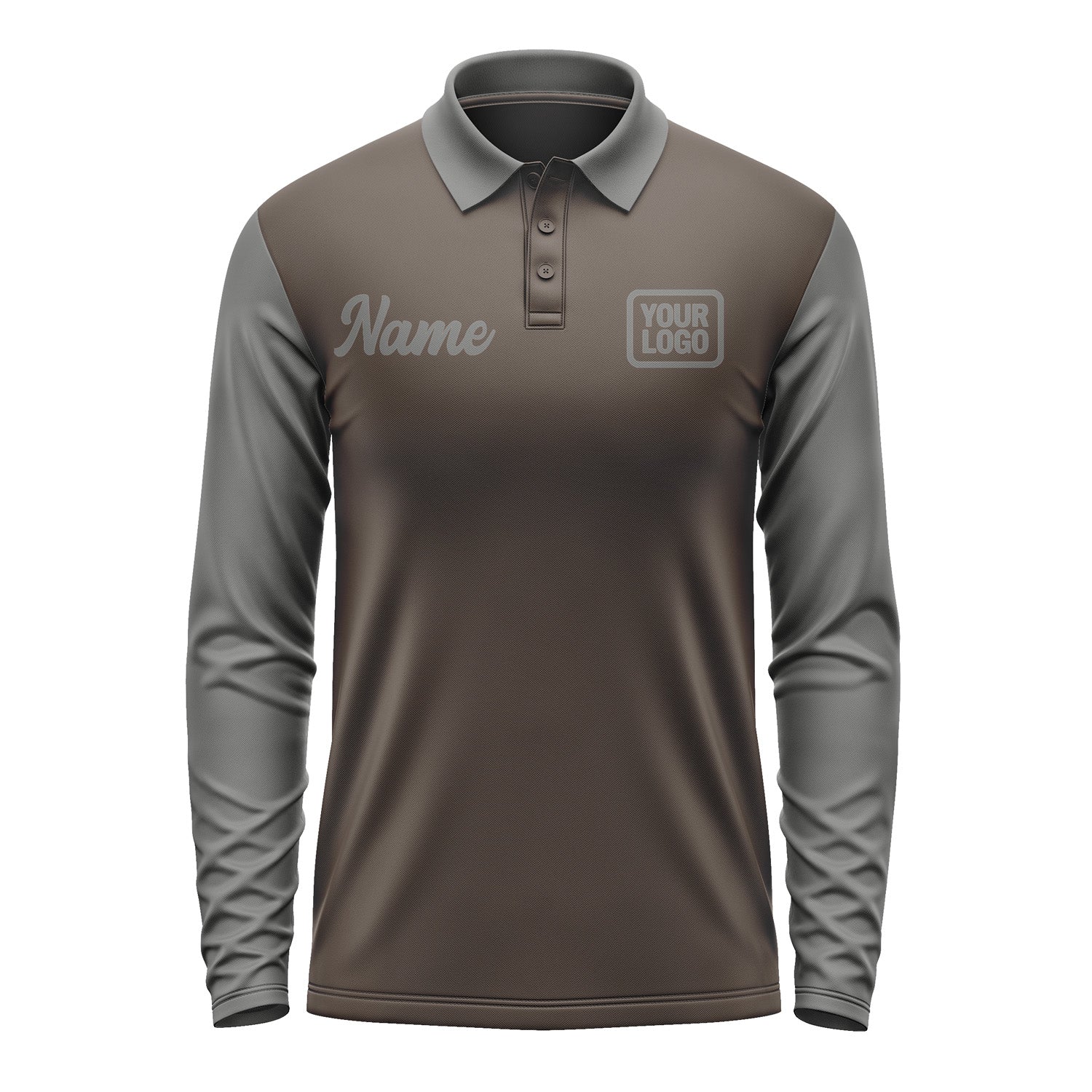 Custom Brown Dark Grey Long Sleeve Polo Shirt Pl012020B120