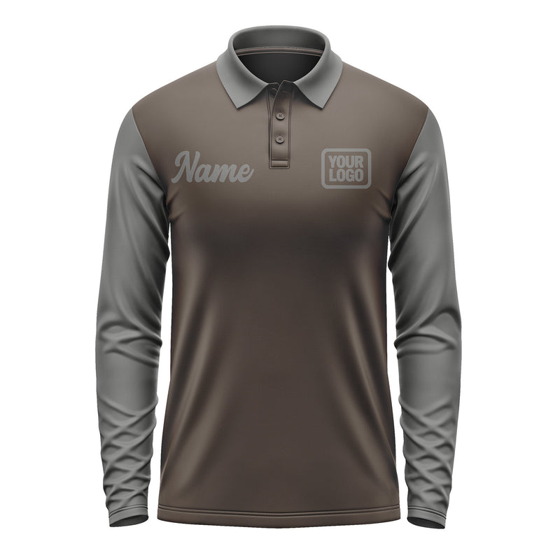 Custom Brown Dark Grey Long Sleeve Polo Shirt Pl012020B120