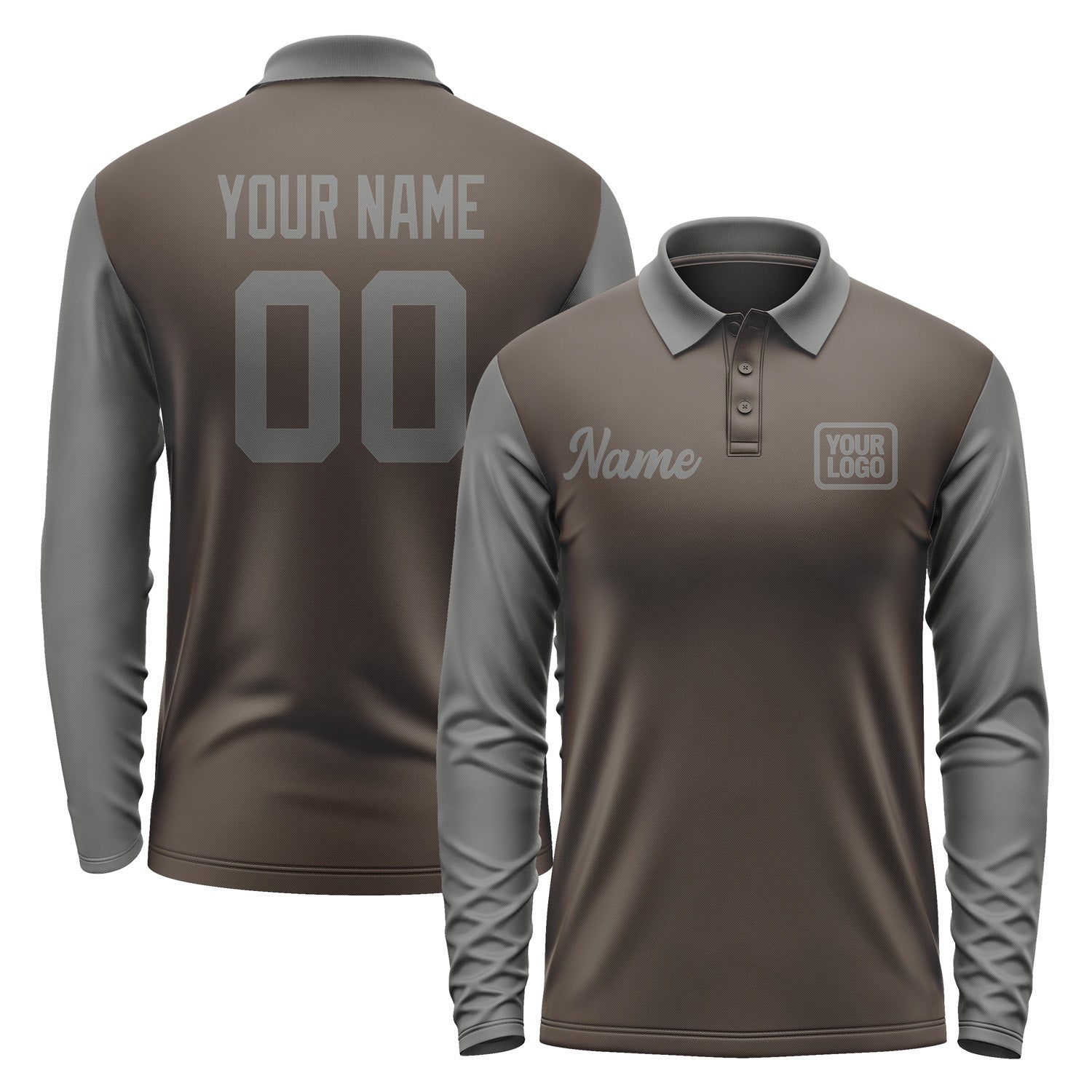 Custom Brown Dark Grey Long Sleeve Polo Shirt Pl012020B120