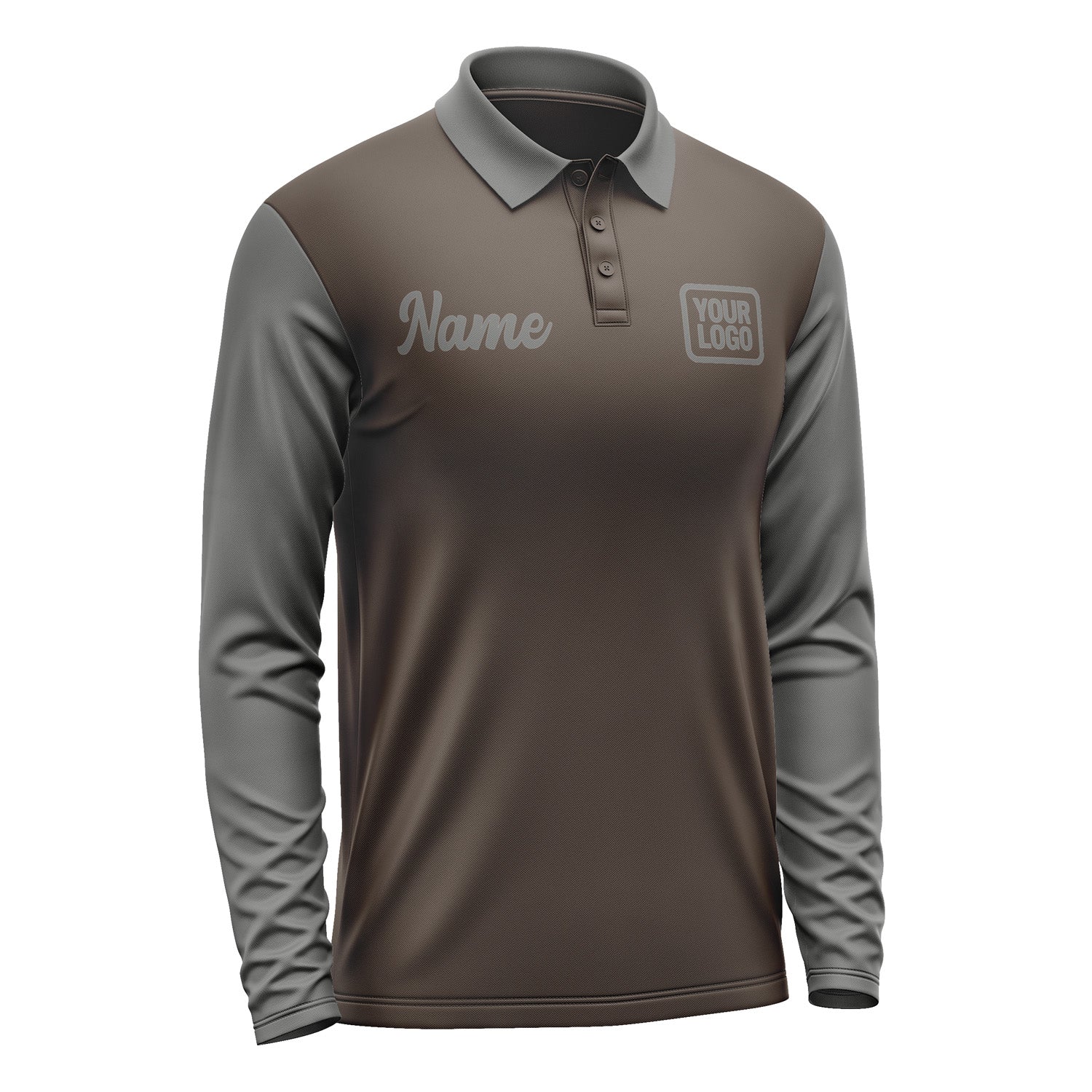 Custom Brown Dark Grey Long Sleeve Polo Shirt Pl012020B120