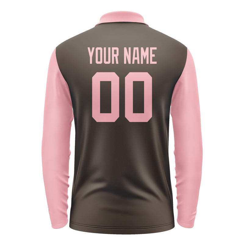 Custom Brown Light Pink Long Sleeve Polo Shirt Pl012121B121