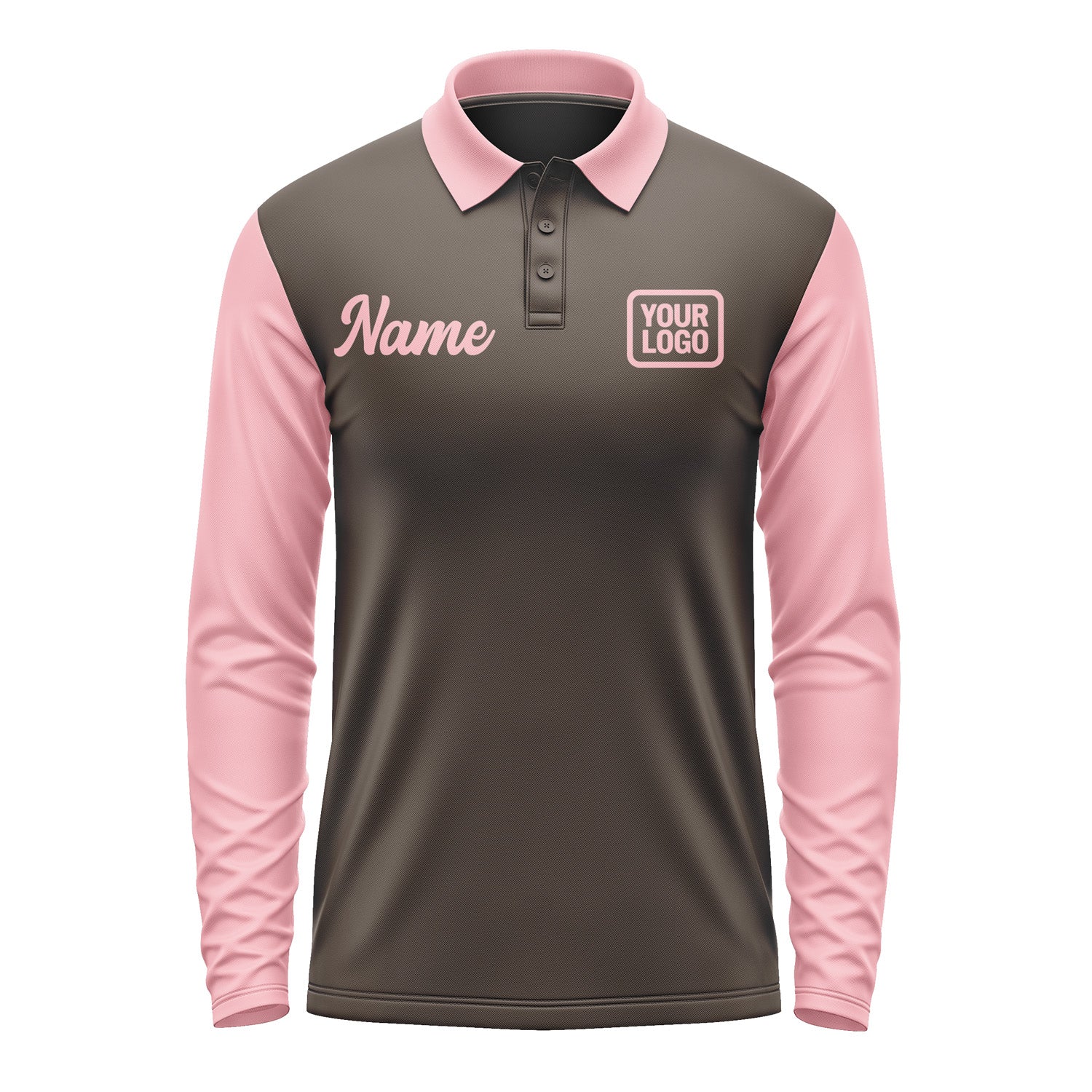 Custom Brown Light Pink Long Sleeve Polo Shirt Pl012121B121