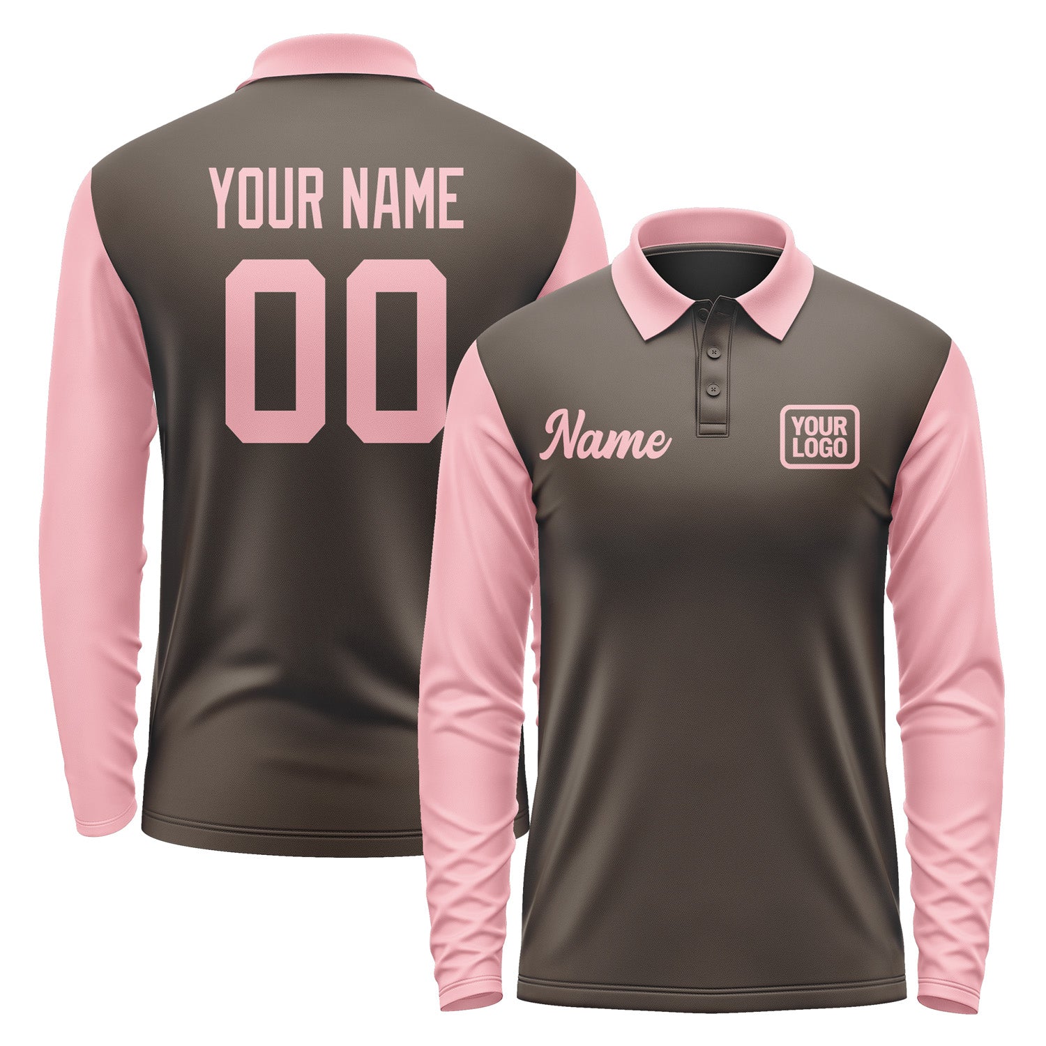 Custom Brown Light Pink Long Sleeve Polo Shirt Pl012121B121