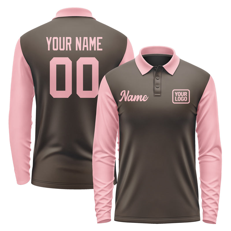 Custom Brown Light Pink Long Sleeve Polo Shirt Pl012121B121