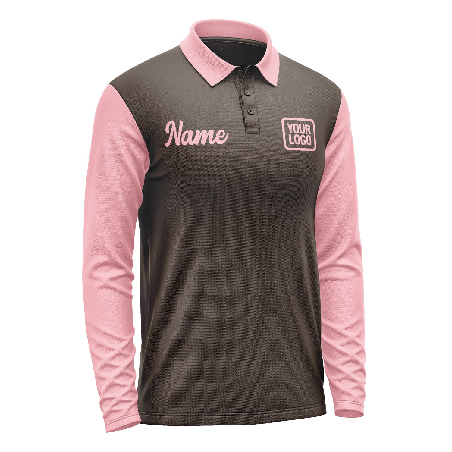 Custom Brown Light Pink Long Sleeve Polo Shirt Pl012121B121