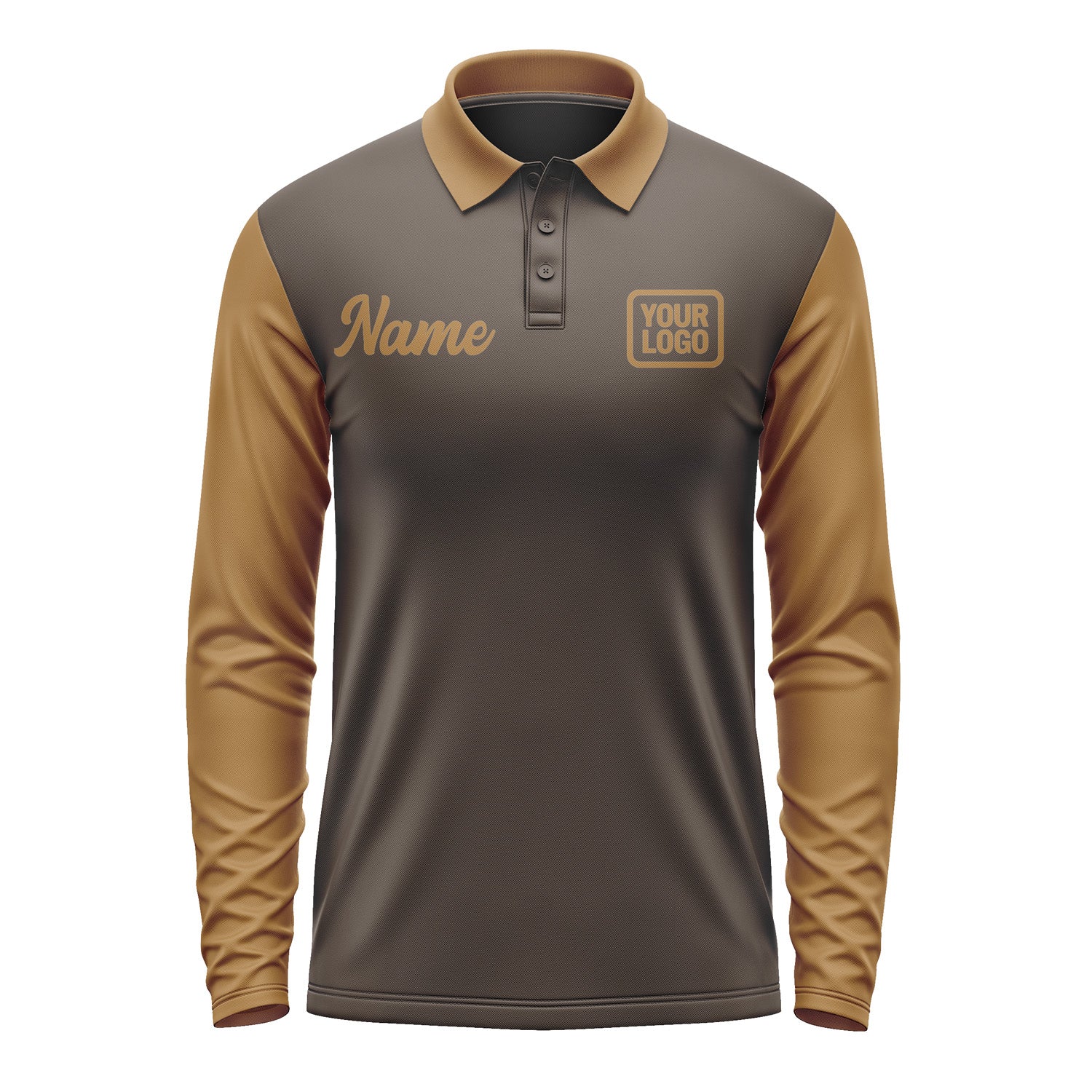 Custom Brown Khaki Long Sleeve Polo Shirt Pl012222B122
