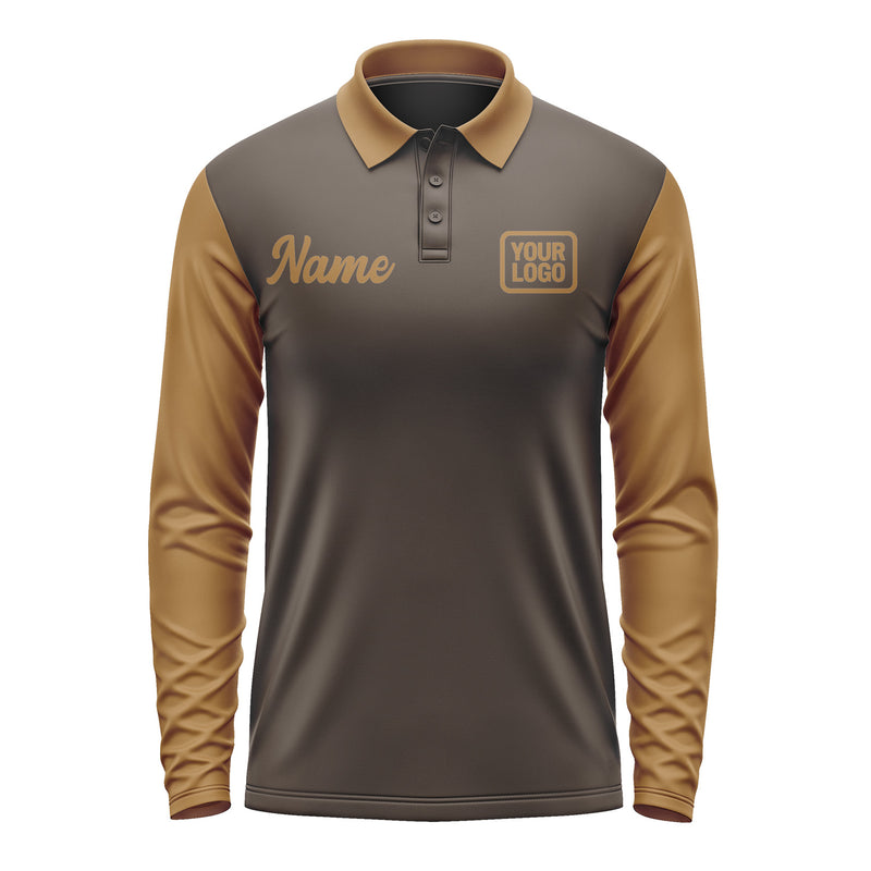 Custom Brown Khaki Long Sleeve Polo Shirt Pl012222B122