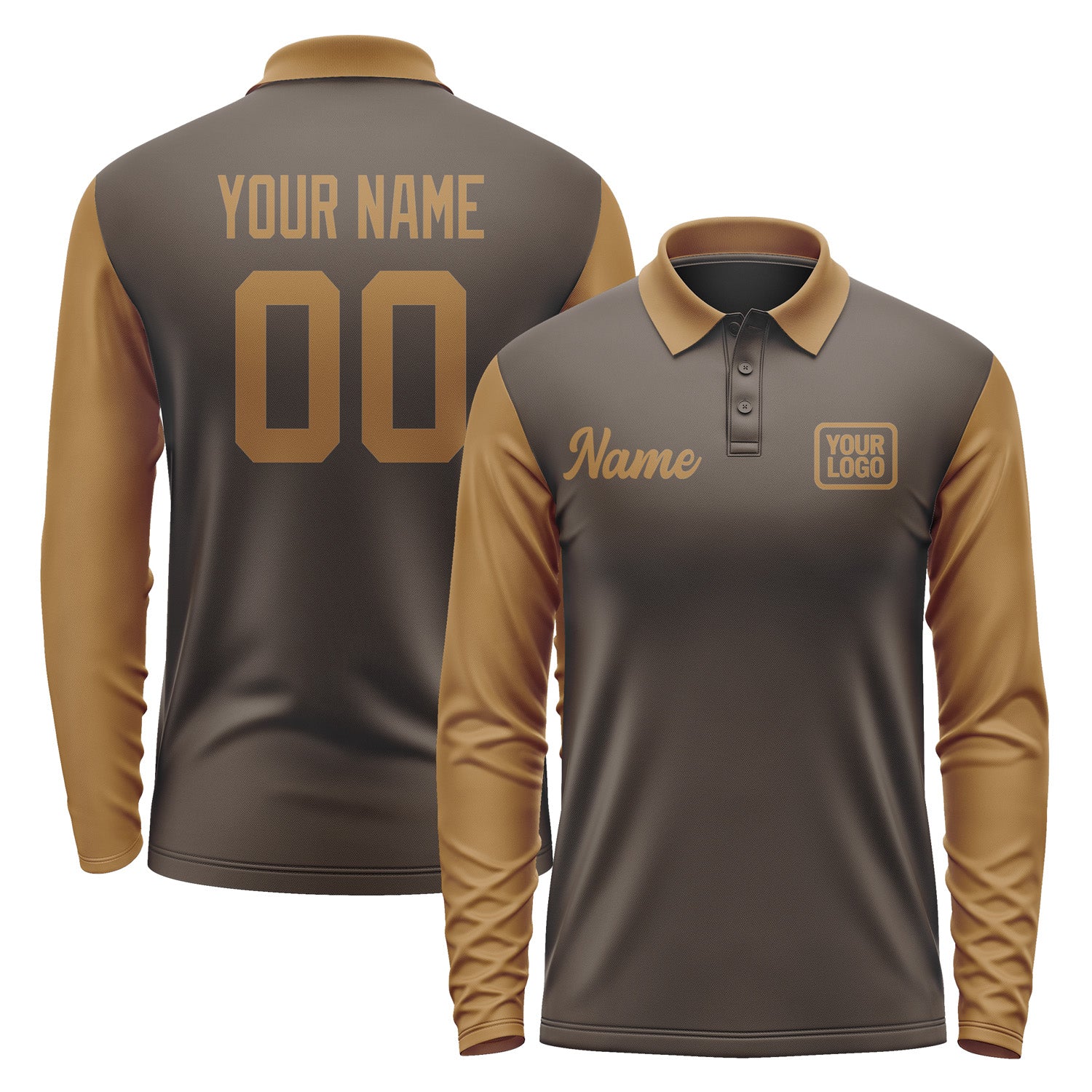 Custom Brown Khaki Long Sleeve Polo Shirt Pl012222B122
