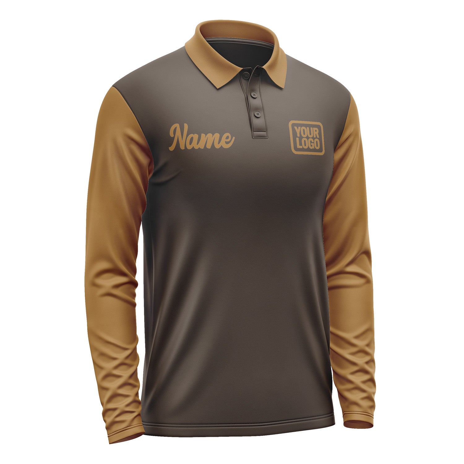 Custom Brown Khaki Long Sleeve Polo Shirt Pl012222B122