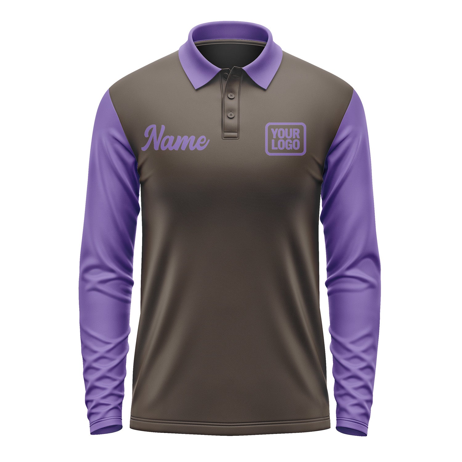 Custom Brown Light Purple Long Sleeve Polo Shirt Pl012323B123