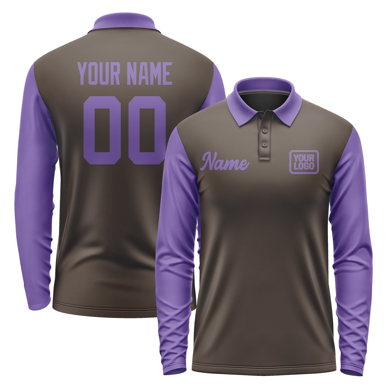 Custom Brown Light Purple Long Sleeve Polo Shirt Pl012323B123