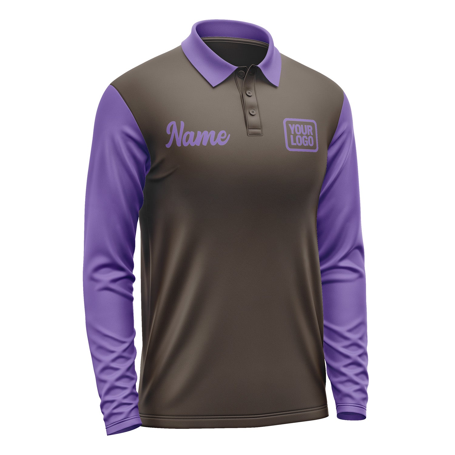 Custom Brown Light Purple Long Sleeve Polo Shirt Pl012323B123