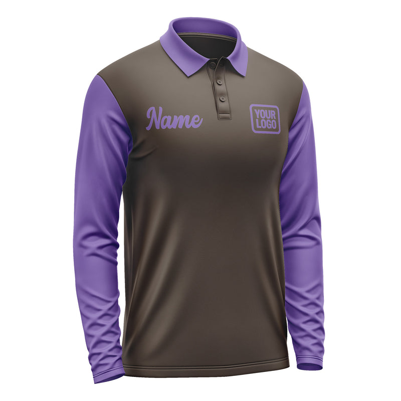 Custom Brown Light Purple Long Sleeve Polo Shirt Pl012323B123