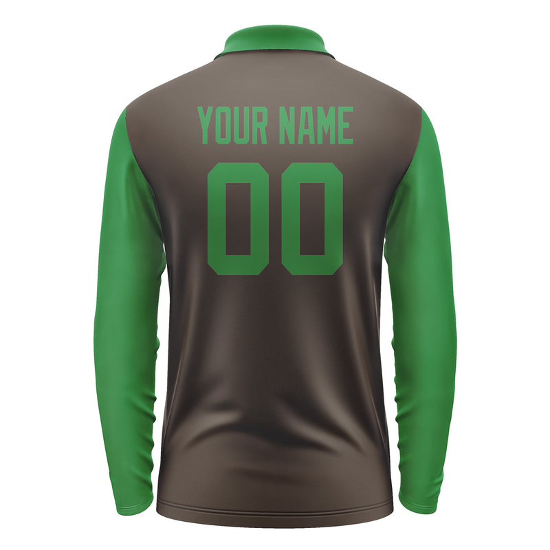 Custom Brown Emerald Green Long Sleeve Polo Shirt Pl012424B124