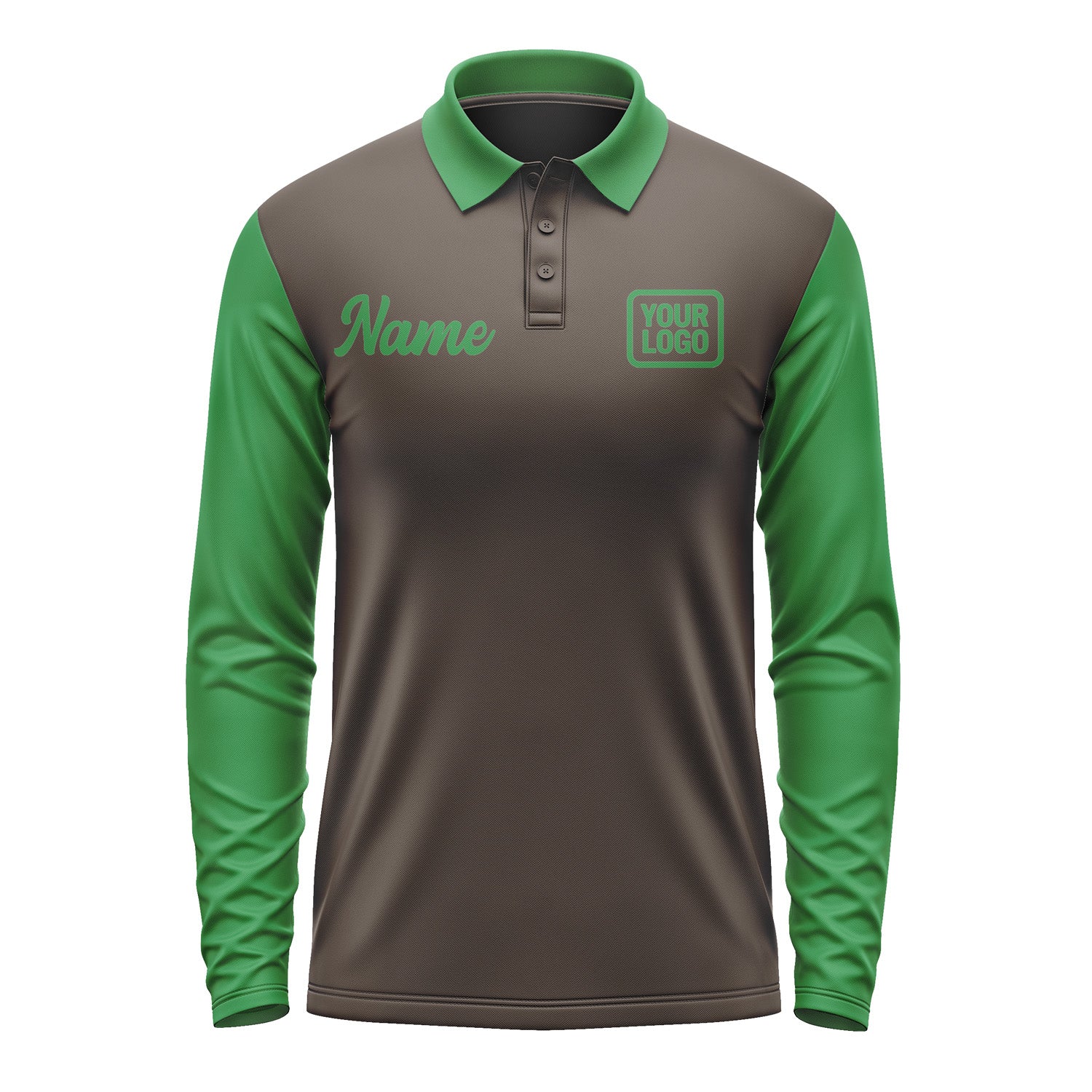 Custom Brown Emerald Green Long Sleeve Polo Shirt Pl012424B124