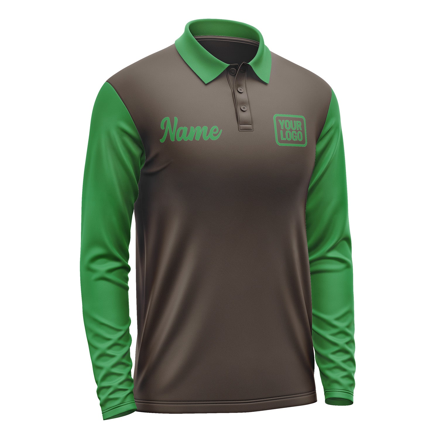 Custom Brown Emerald Green Long Sleeve Polo Shirt Pl012424B124