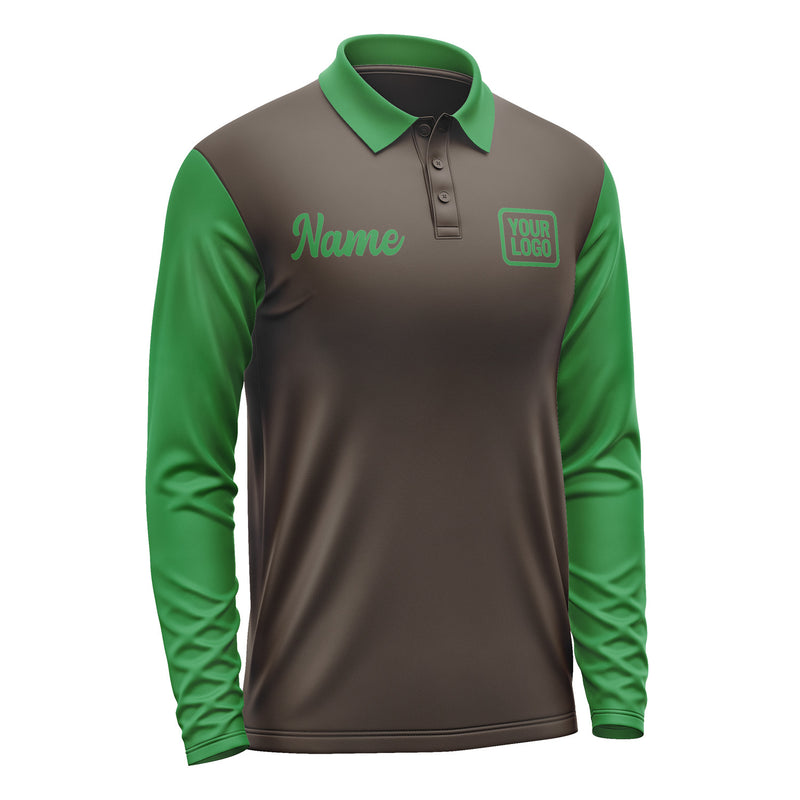 Custom Brown Emerald Green Long Sleeve Polo Shirt Pl012424B124