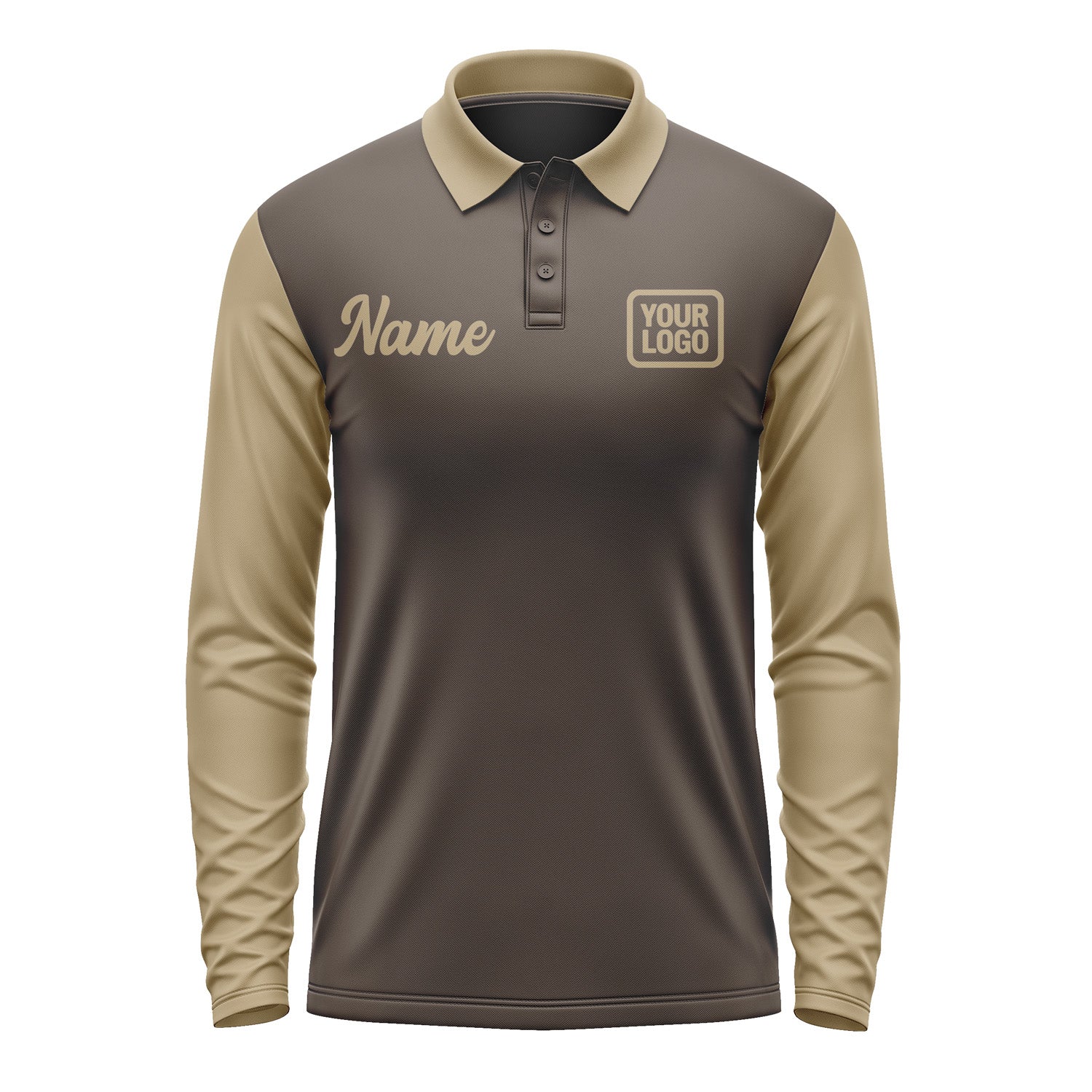 Custom Brown Light Khaki Long Sleeve Polo Shirt Pl012525B125