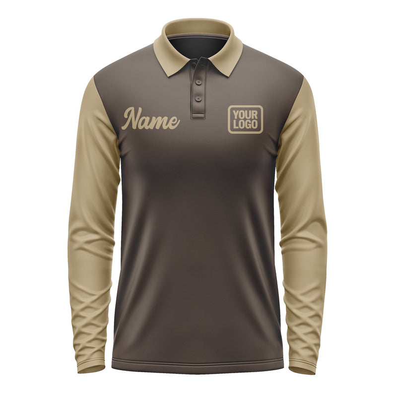 Custom Brown Light Khaki Long Sleeve Polo Shirt Pl012525B125