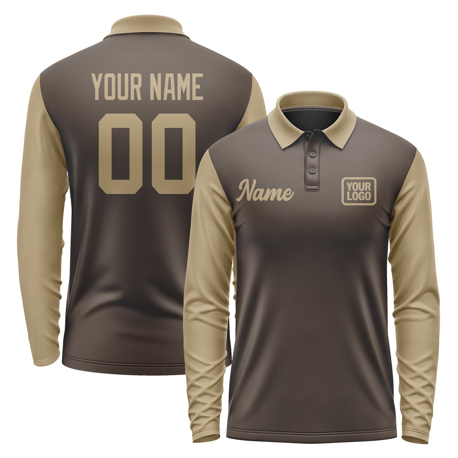 Custom Brown Light Khaki Long Sleeve Polo Shirt Pl012525B125