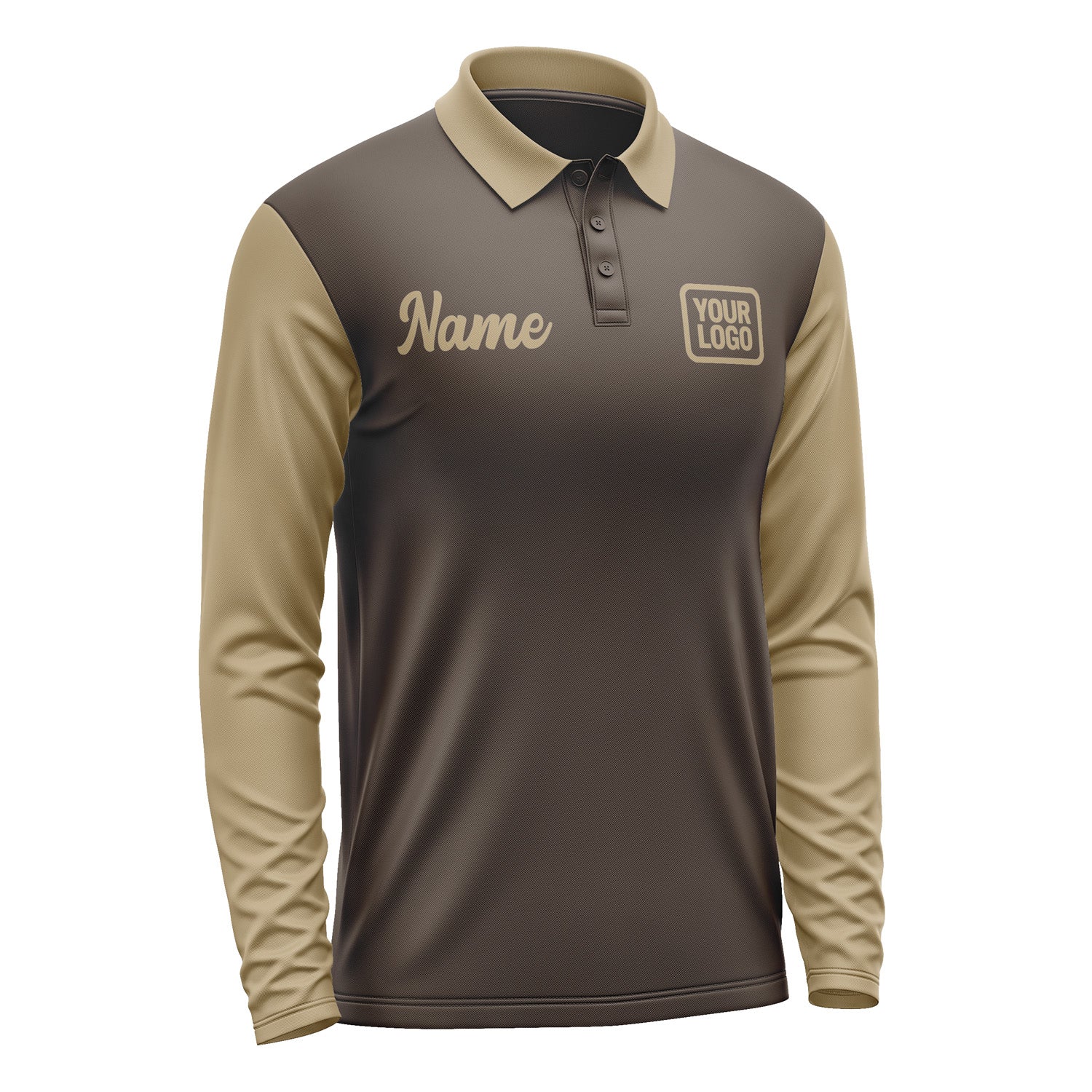 Custom Brown Light Khaki Long Sleeve Polo Shirt Pl012525B125