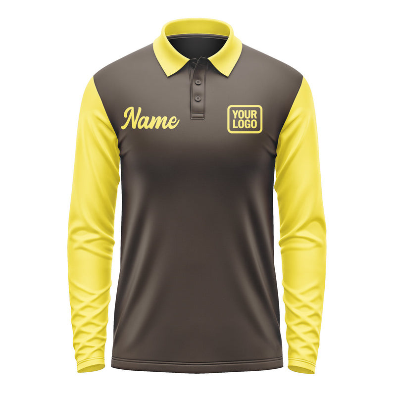 Custom Brown Light Yellow Long Sleeve Polo Shirt Pl012626B126