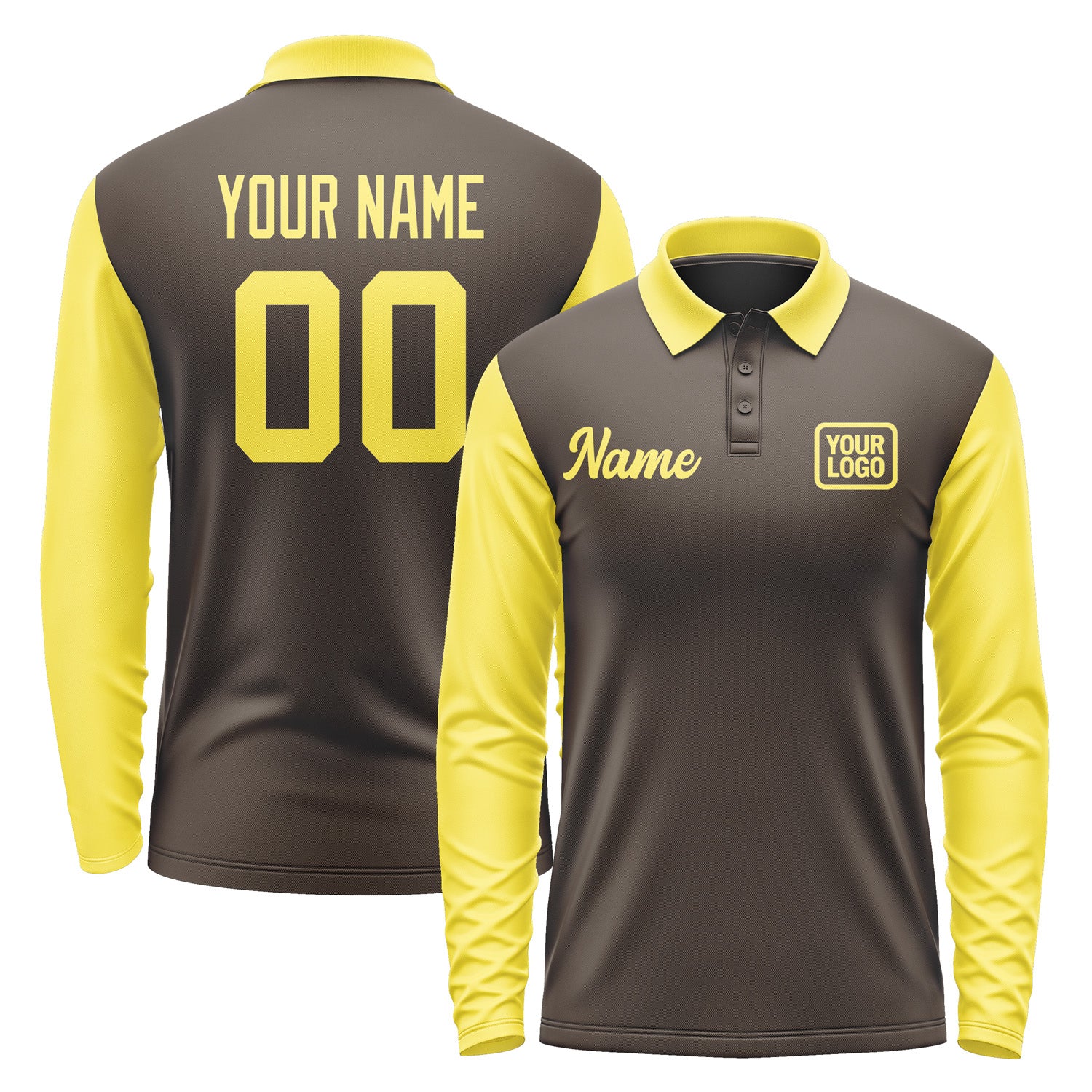 Custom Brown Light Yellow Long Sleeve Polo Shirt Pl012626B126