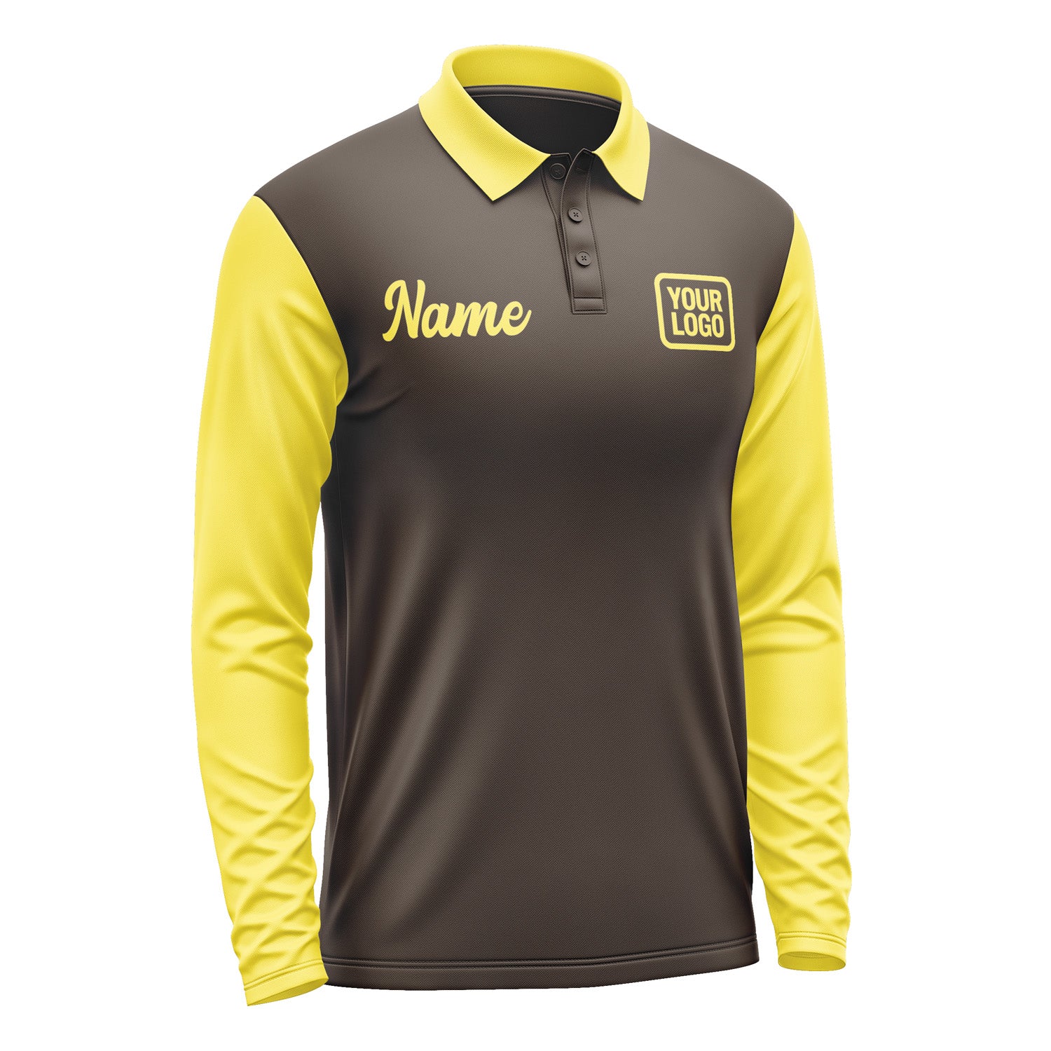 Custom Brown Light Yellow Long Sleeve Polo Shirt Pl012626B126