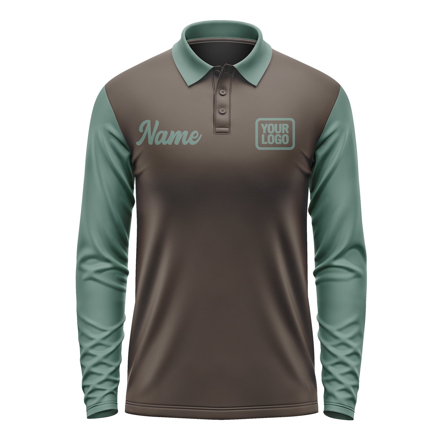 Custom Brown Blue Green Long Sleeve Polo Shirt Pl012727B127