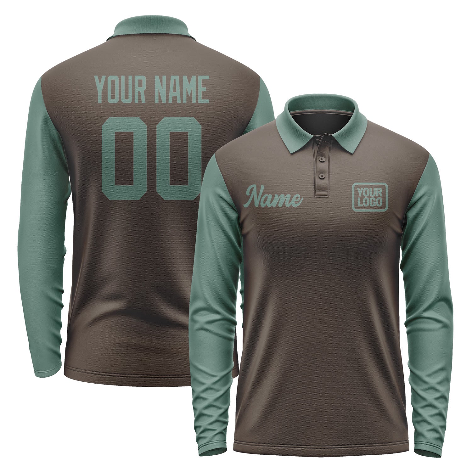 Custom Brown Blue Green Long Sleeve Polo Shirt Pl012727B127