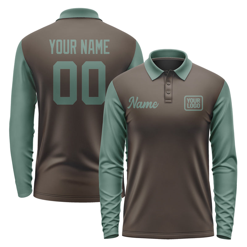 Custom Brown Blue Green Long Sleeve Polo Shirt Pl012727B127