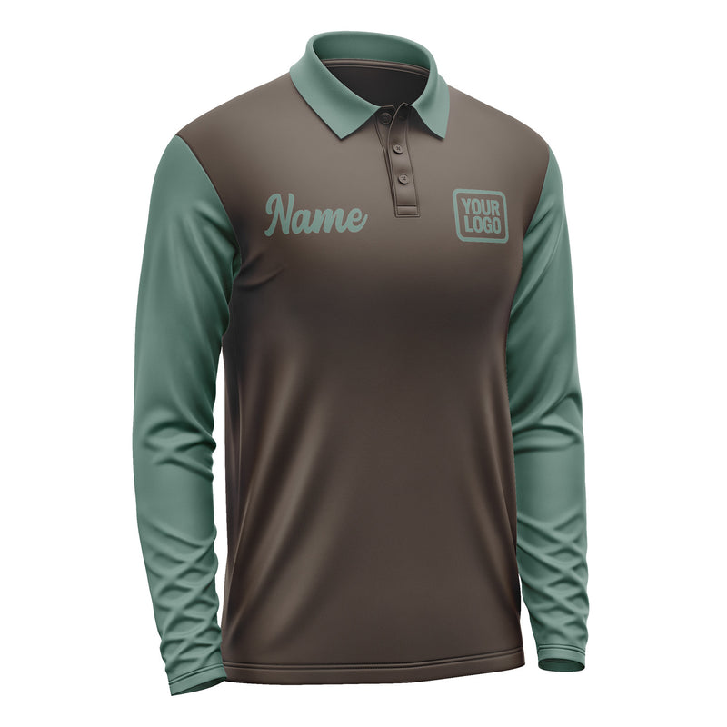 Custom Brown Blue Green Long Sleeve Polo Shirt Pl012727B127