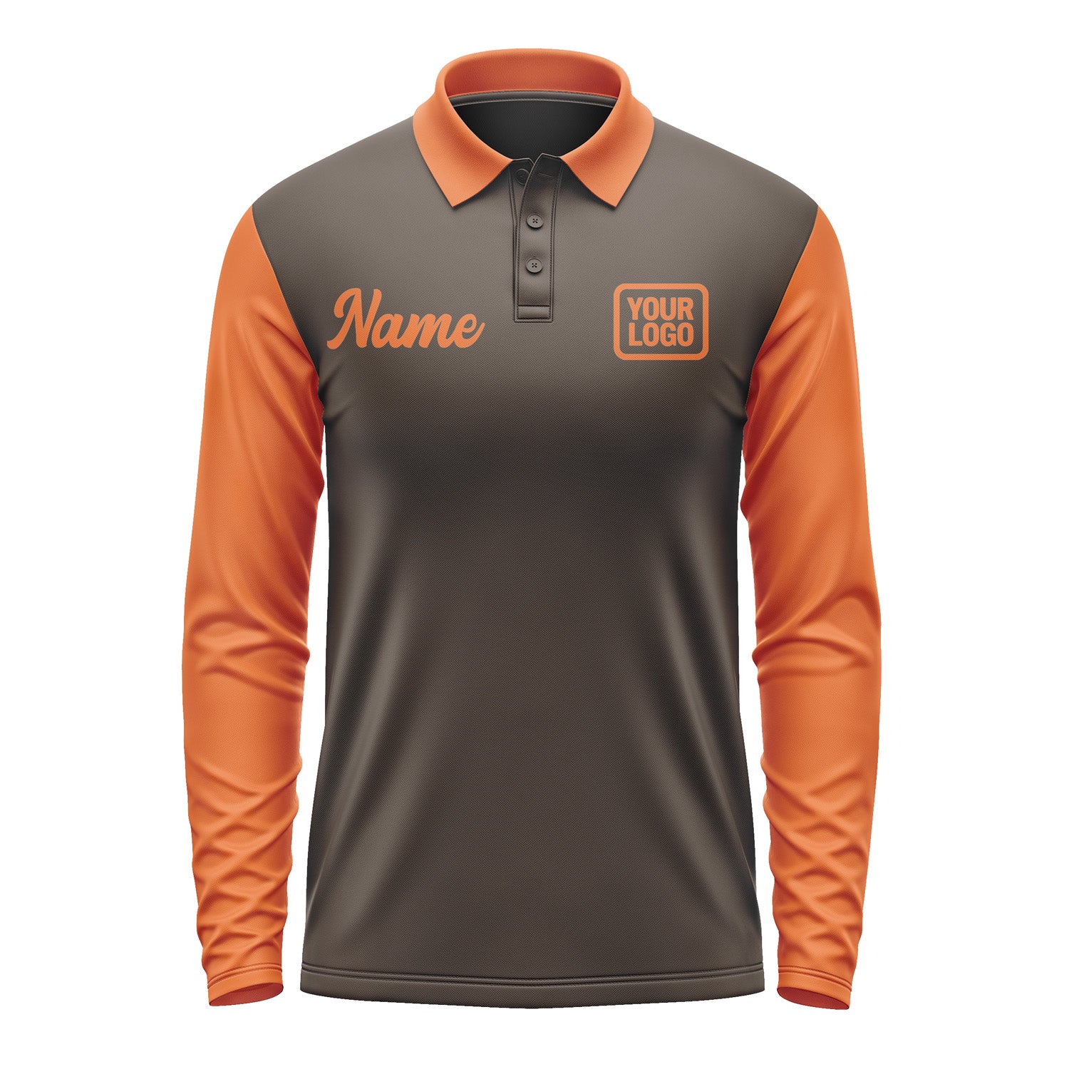 Custom Brown Orange Long Sleeve Polo Shirt Pl012828B128