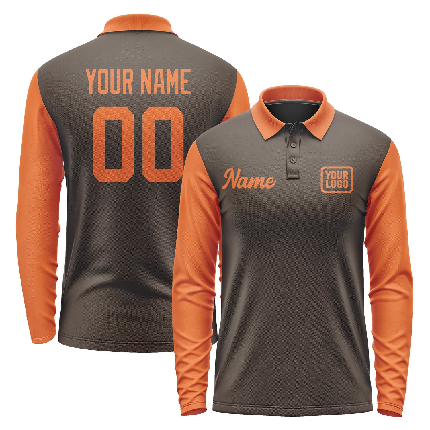 Custom Brown Orange Long Sleeve Polo Shirt Pl012828B128
