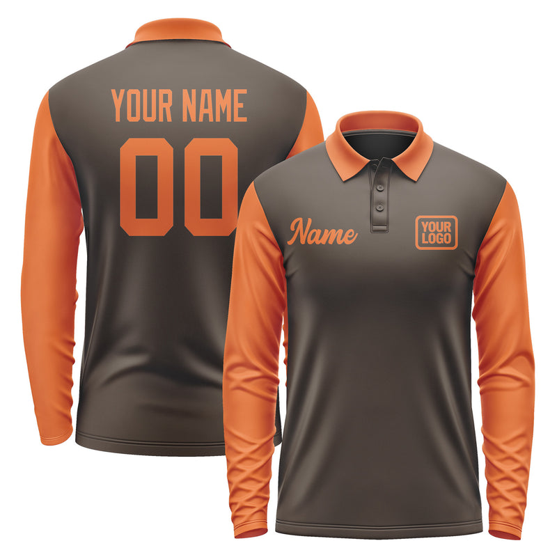 Custom Brown Orange Long Sleeve Polo Shirt Pl012828B128