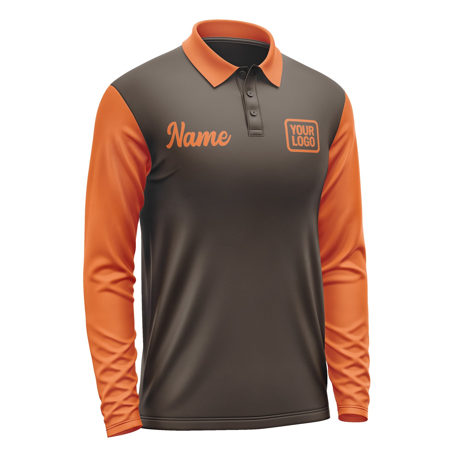 Custom Brown Orange Long Sleeve Polo Shirt Pl012828B128