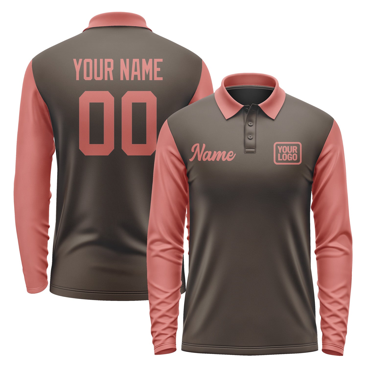 Custom Brown Copper Rose Long Sleeve Polo Shirt Pl012929B129
