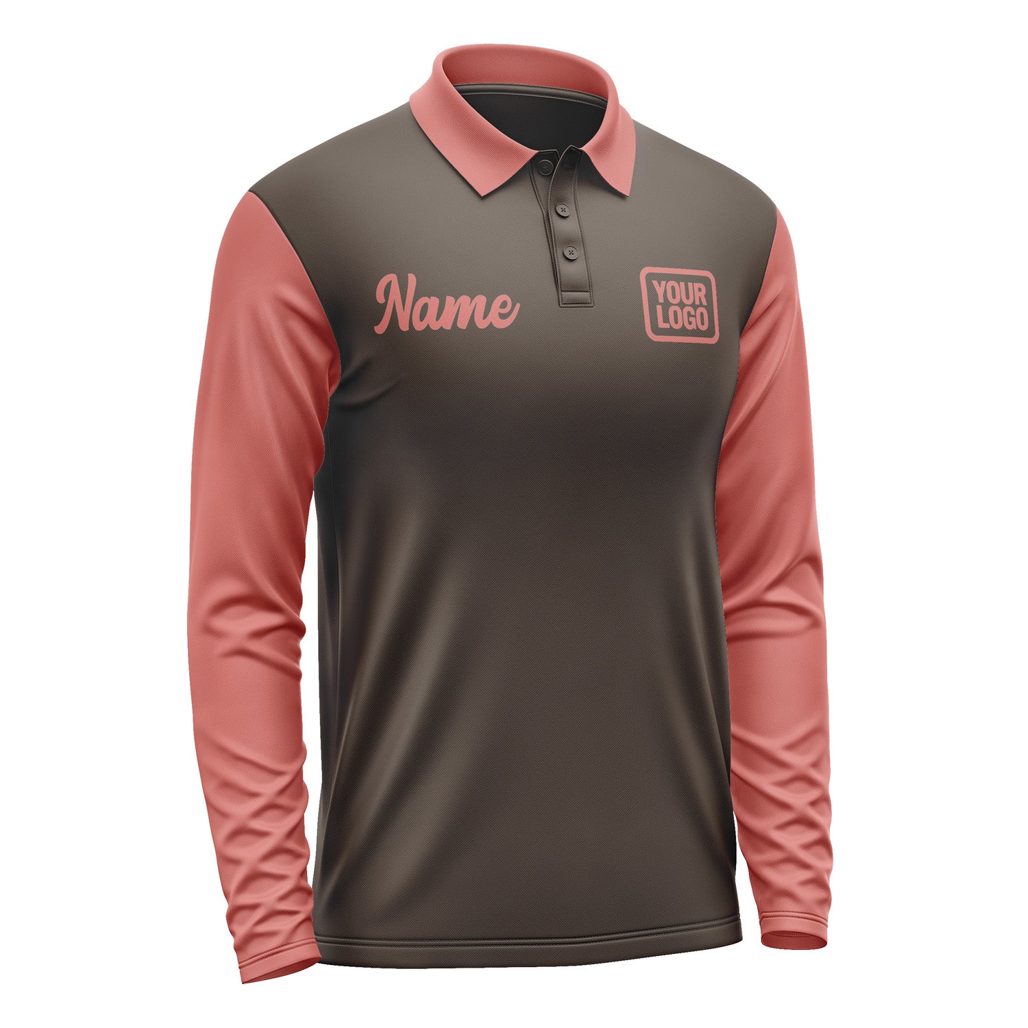 Custom Brown Copper Rose Long Sleeve Polo Shirt Pl012929B129