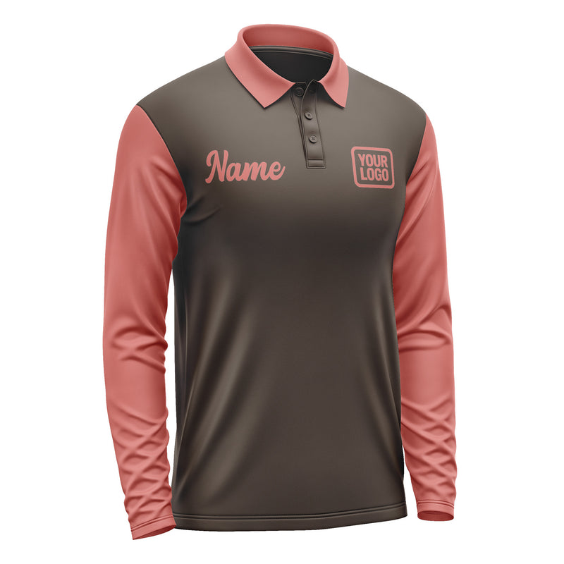 Custom Brown Copper Rose Long Sleeve Polo Shirt Pl012929B129