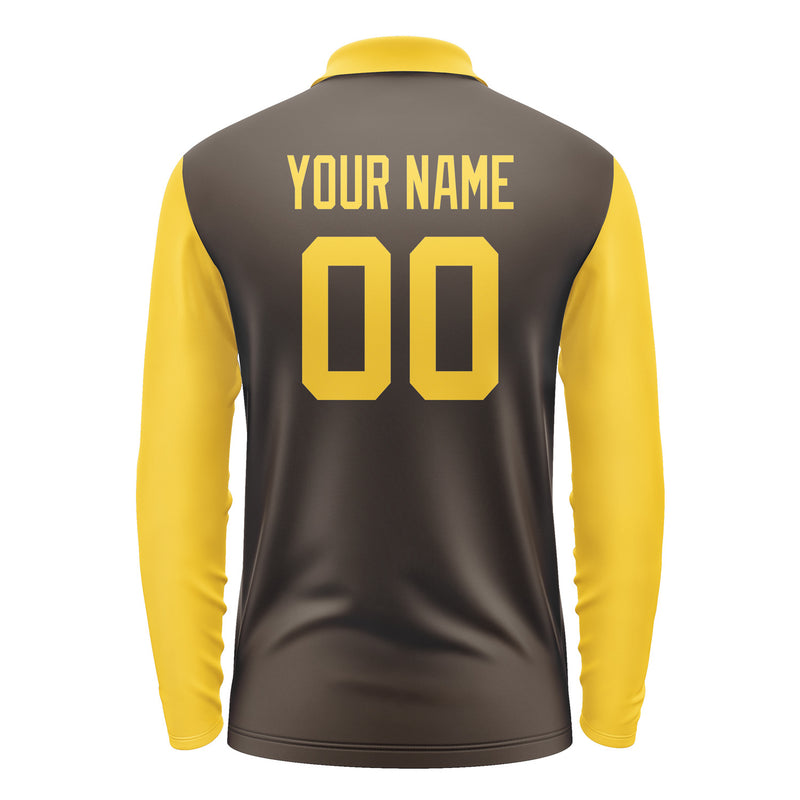 Custom Brown Gold Long Sleeve Polo Shirt Pl013030B130