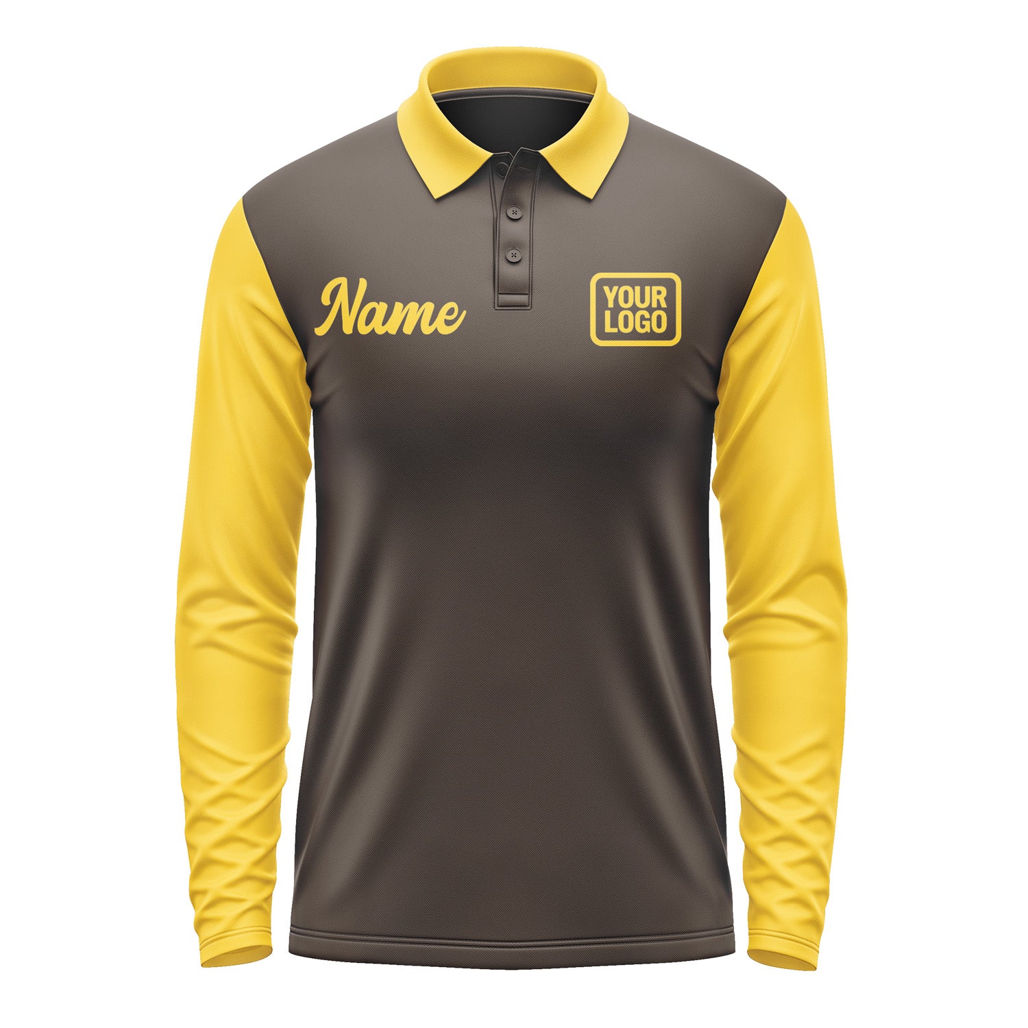 Custom Brown Gold Long Sleeve Polo Shirt Pl013030B130