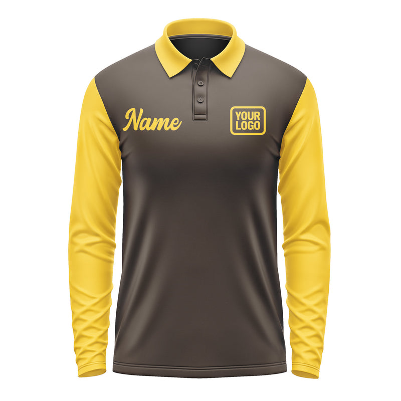 Custom Brown Gold Long Sleeve Polo Shirt Pl013030B130