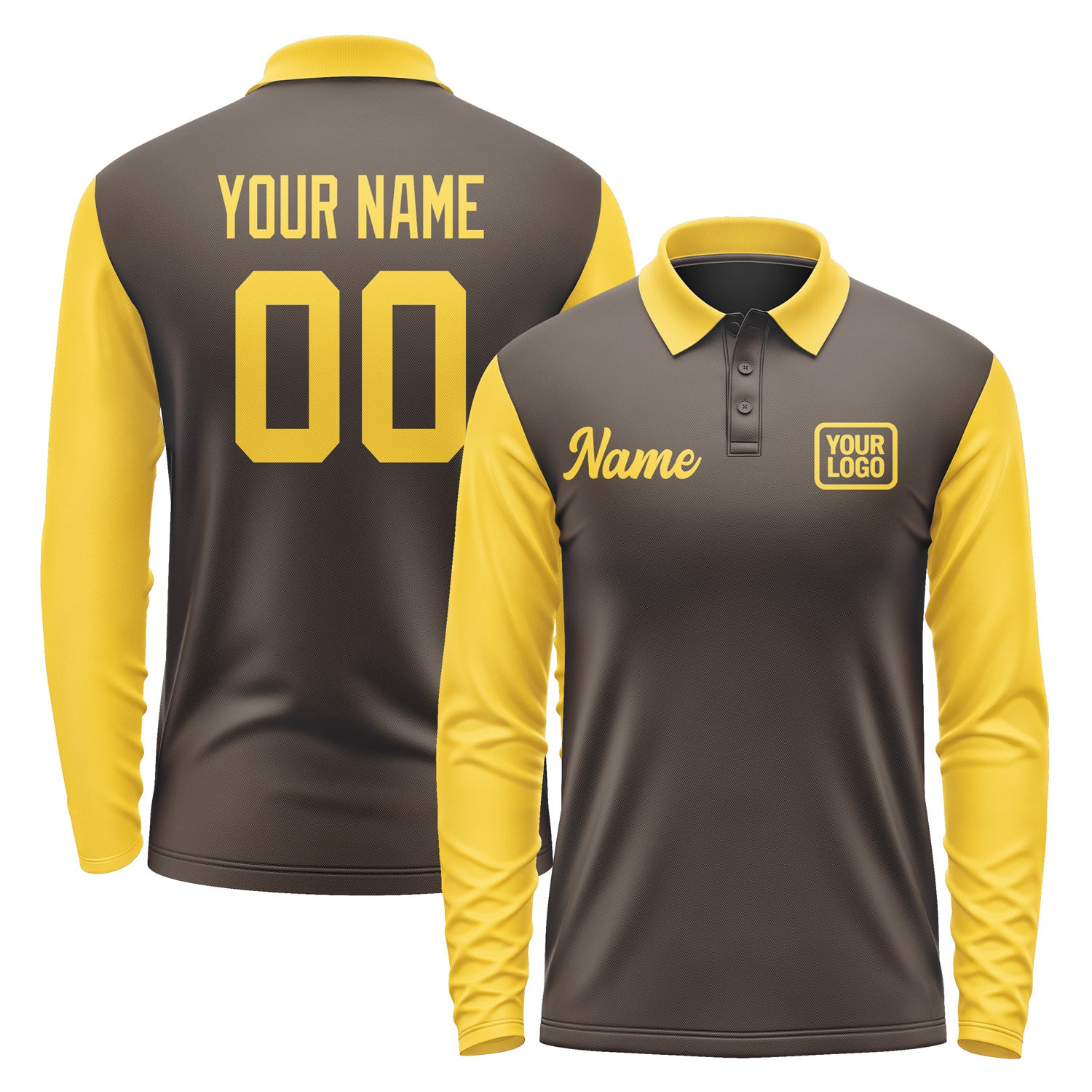 Custom Brown Gold Long Sleeve Polo Shirt Pl013030B130