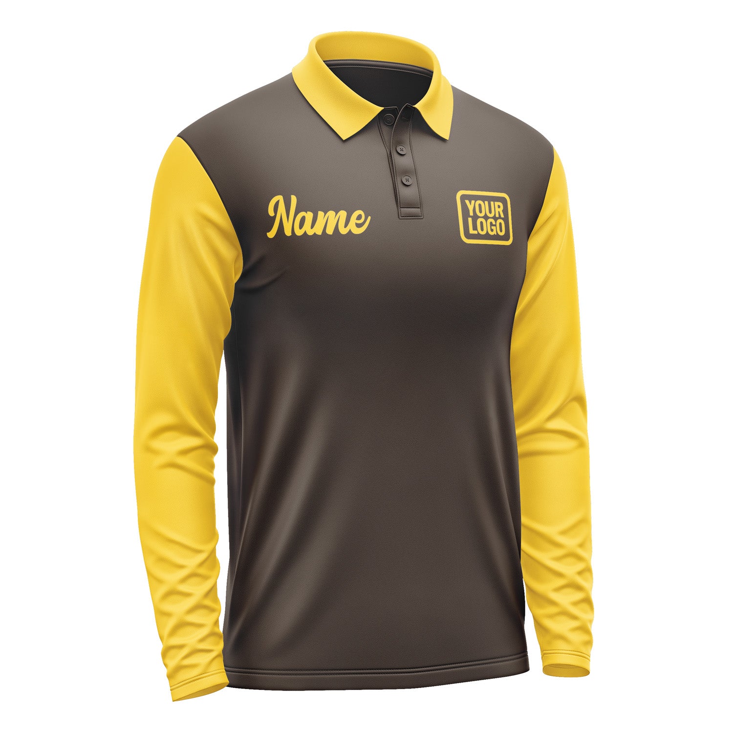 Custom Brown Gold Long Sleeve Polo Shirt Pl013030B130