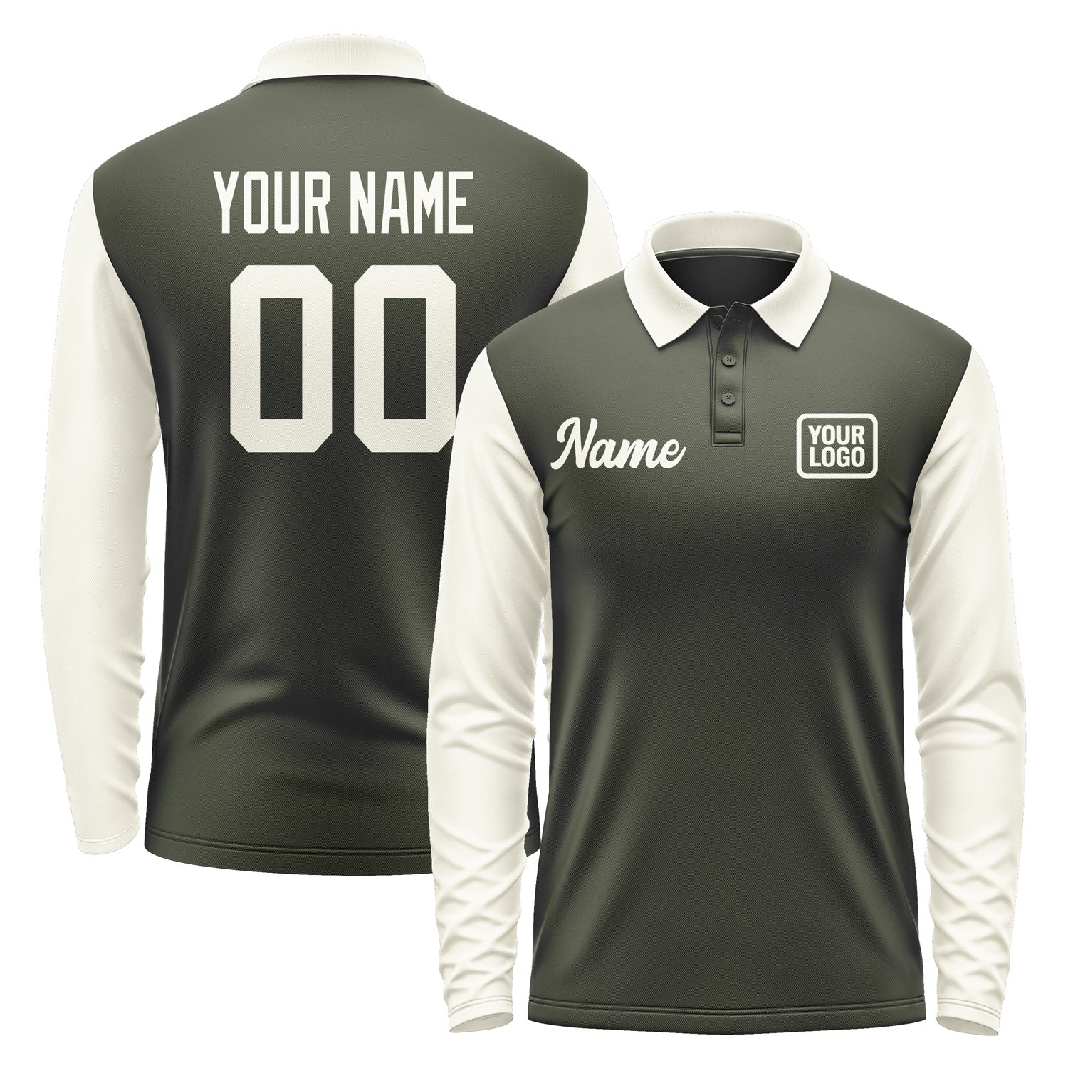 Custom Olive Cream Long Sleeve Polo Shirt Pl020303B103